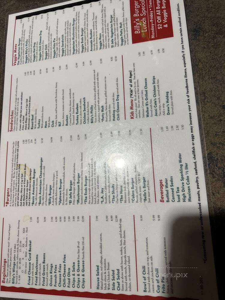 Billy's On Burnet - Austin, TX menu_pic