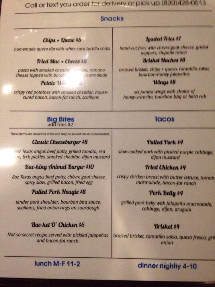 Buc O'Brians - Fredericksburg, TX menu_pic