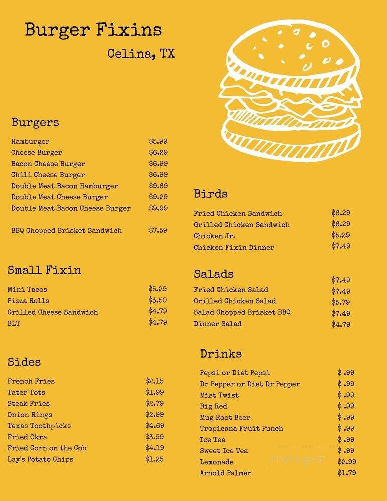 Burger Fixins - Celina, TX menu_pic