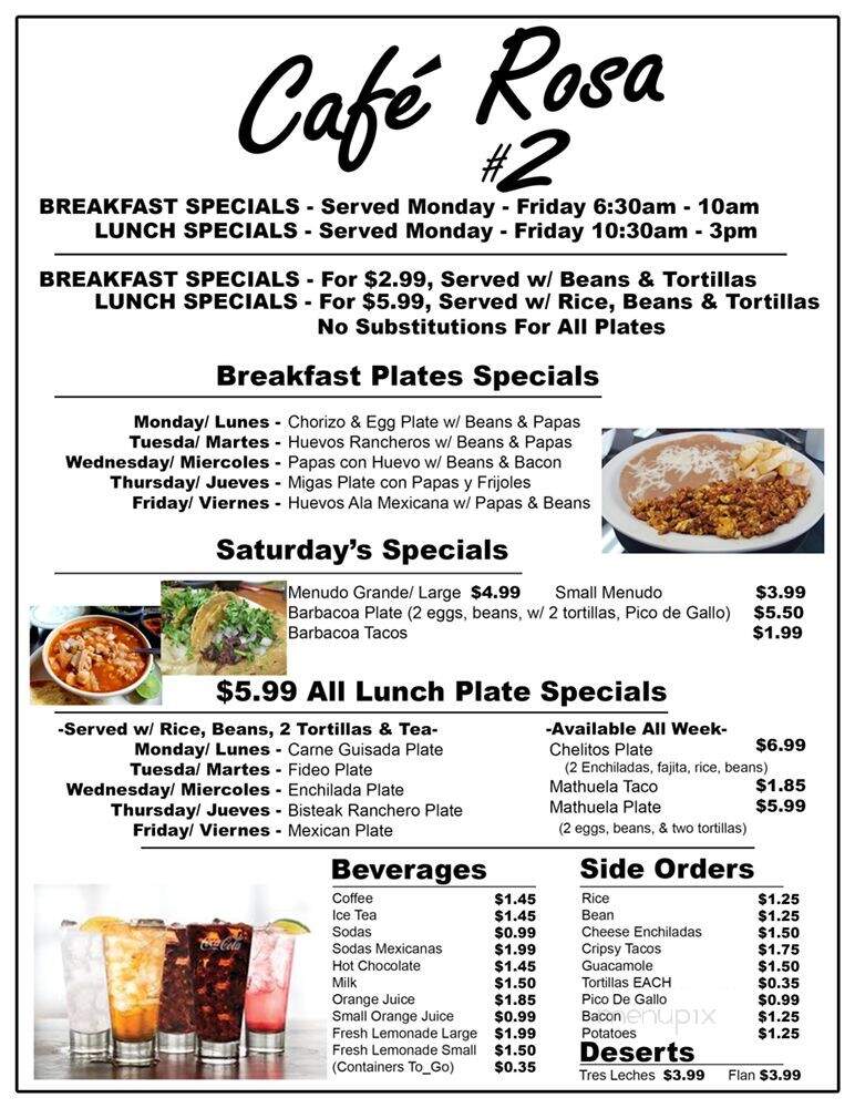 Cafe Rosa - San Antonio, TX menu_pic