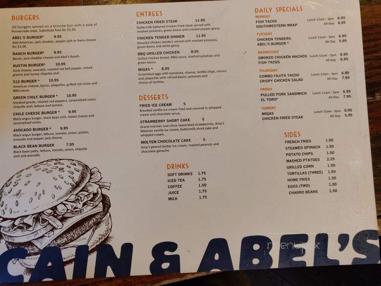 Cain & Abel's - Austin, TX menu_pic