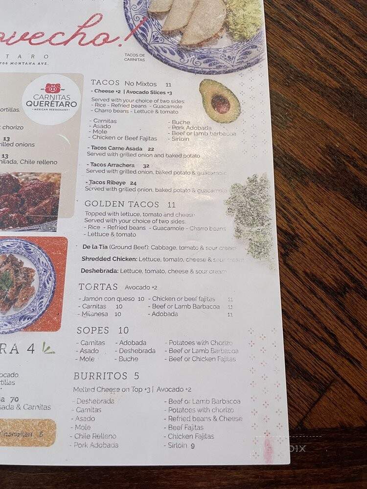 Carnitas Queretaro - El Paso, TX menu_pic