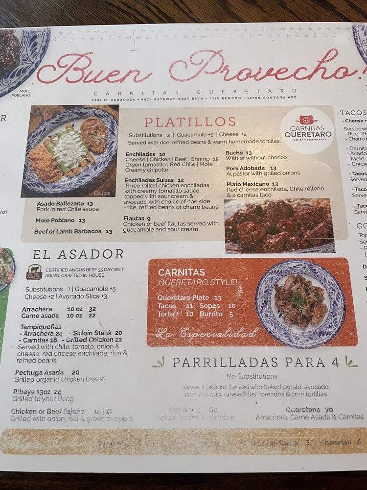 Carnitas Queretaro - El Paso, TX menu_pic