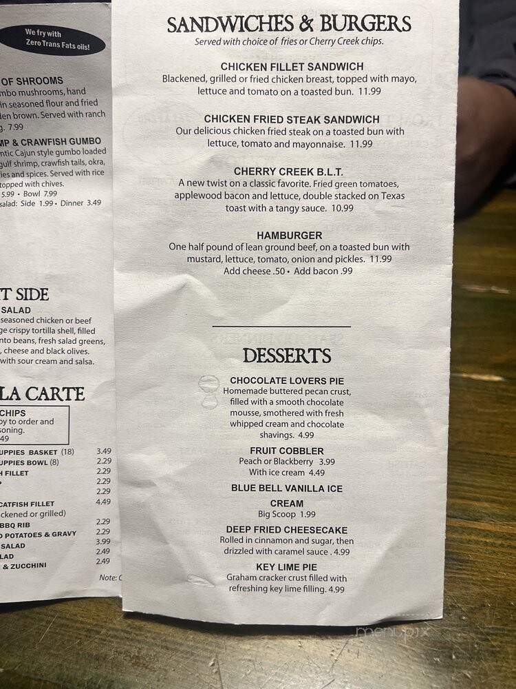 Cherry Creek Catfish Restaurant - Austin, TX menu_pic