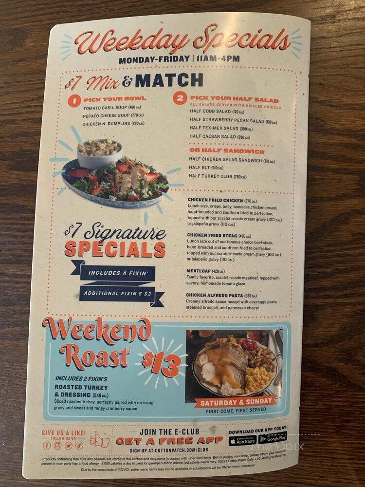 Cotton Patch Cafe - Grapevine, TX menu_pic
