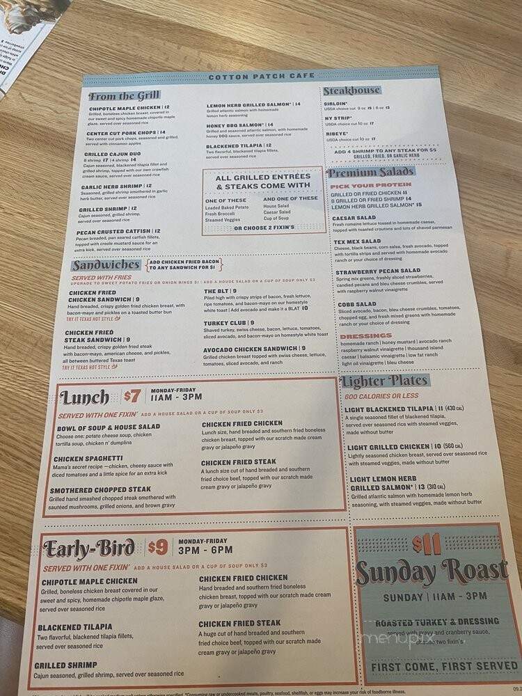 Cotton Patch Cafe - Lewisville, TX menu_pic