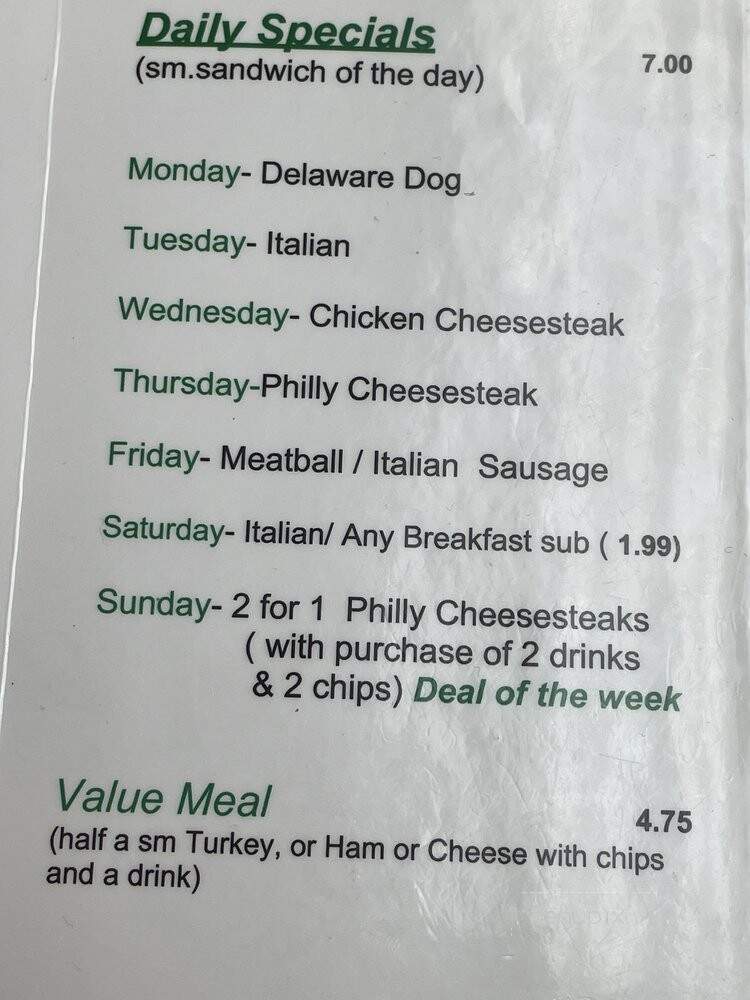 Delaware Sub Shop - Austin, TX menu_pic