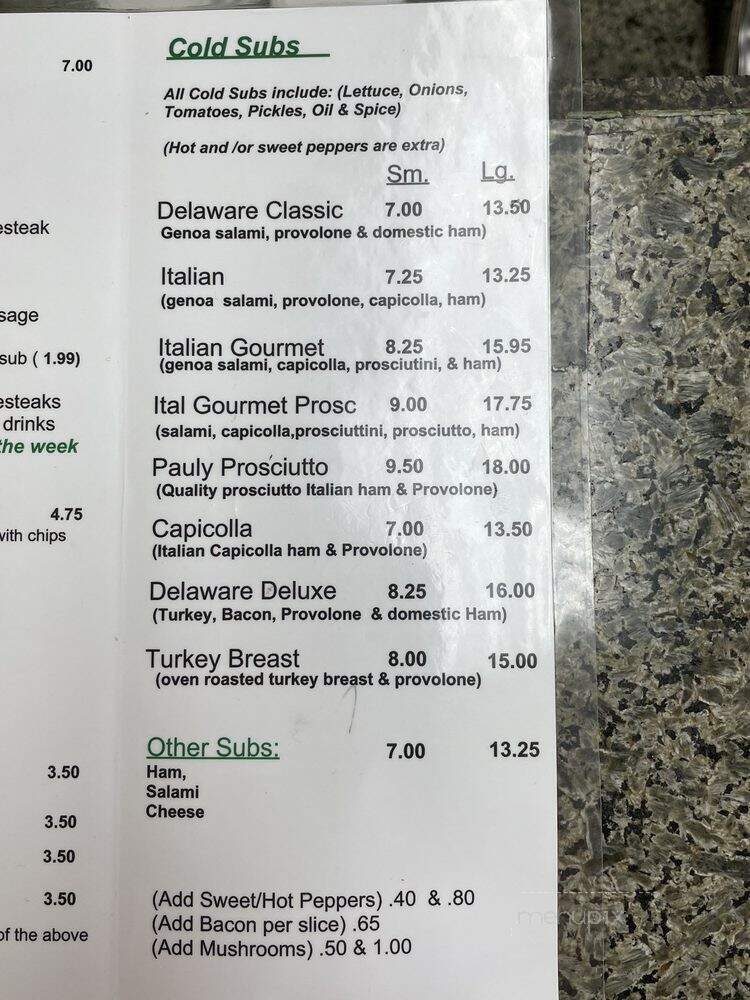 Delaware Sub Shop - Austin, TX menu_pic
