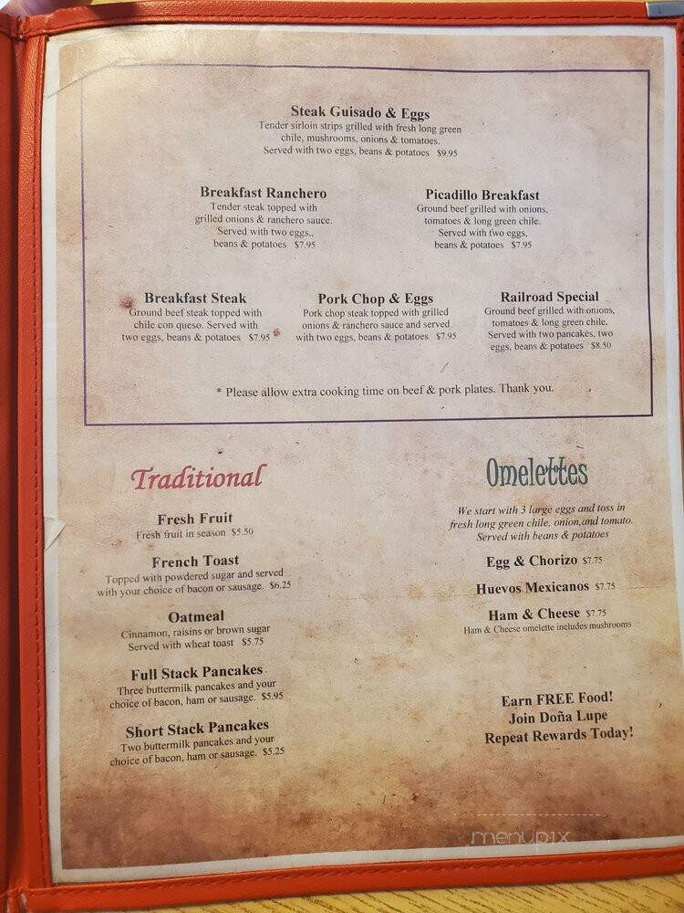 Dona Lupe Cafe - El Paso, TX menu_pic