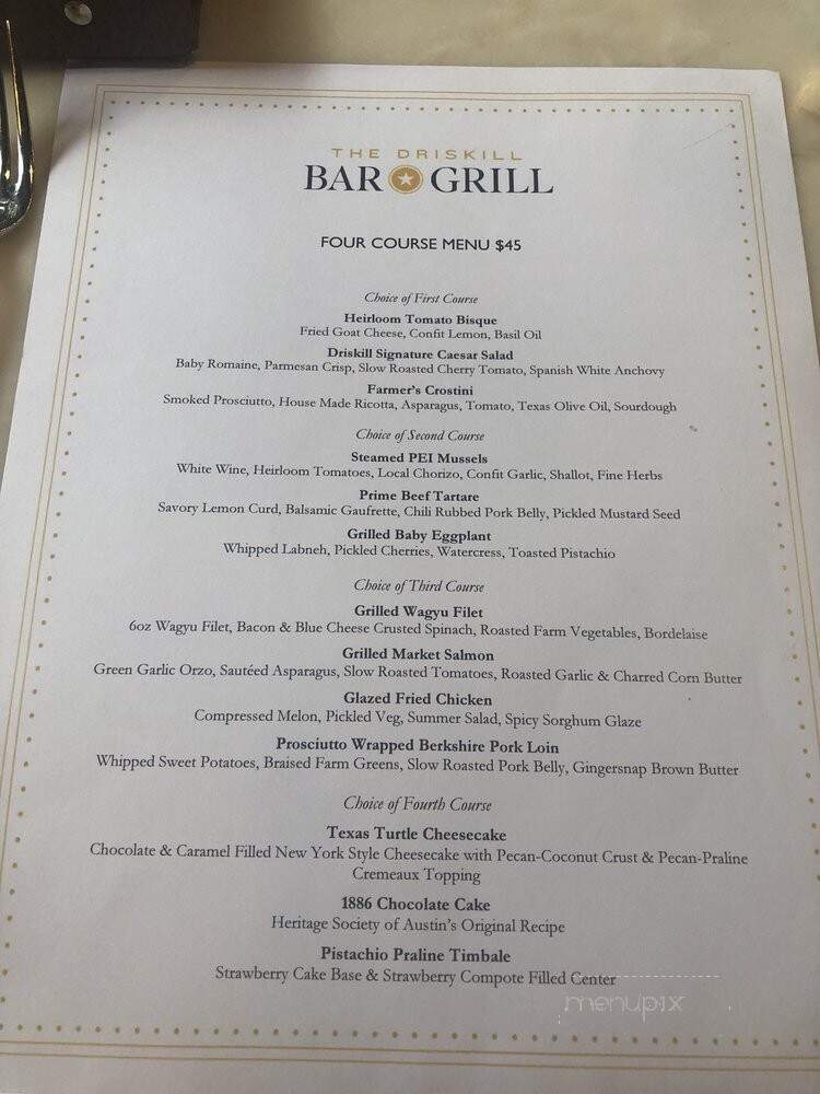 Driskill Grill - Austin, TX menu_pic