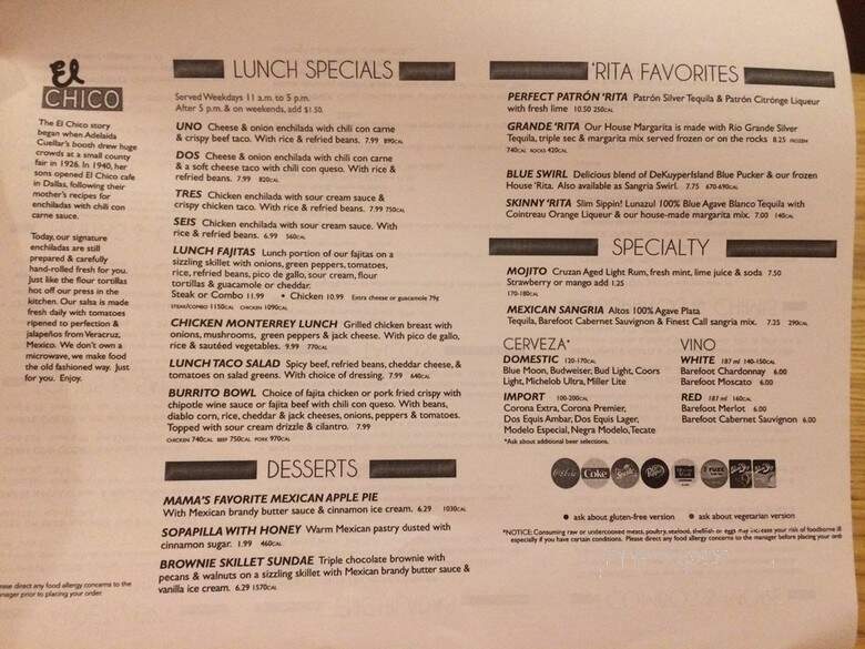 El Chico Cafe - Abilene, TX menu_pic