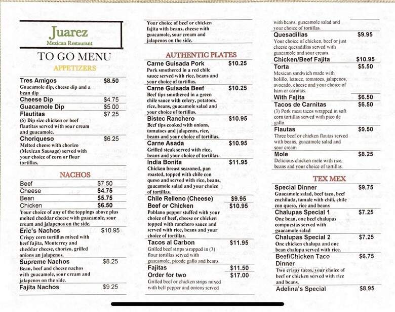 El Juarez Mexican Restaurant - Mckinney, TX menu_pic