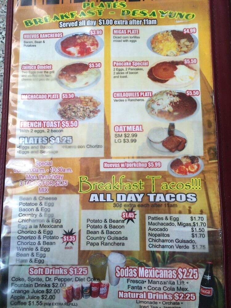 El Sabrosito Jalisco Restaurant - San Antonio, TX menu_pic