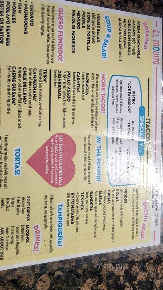 El Taquito - Austin, TX menu_pic