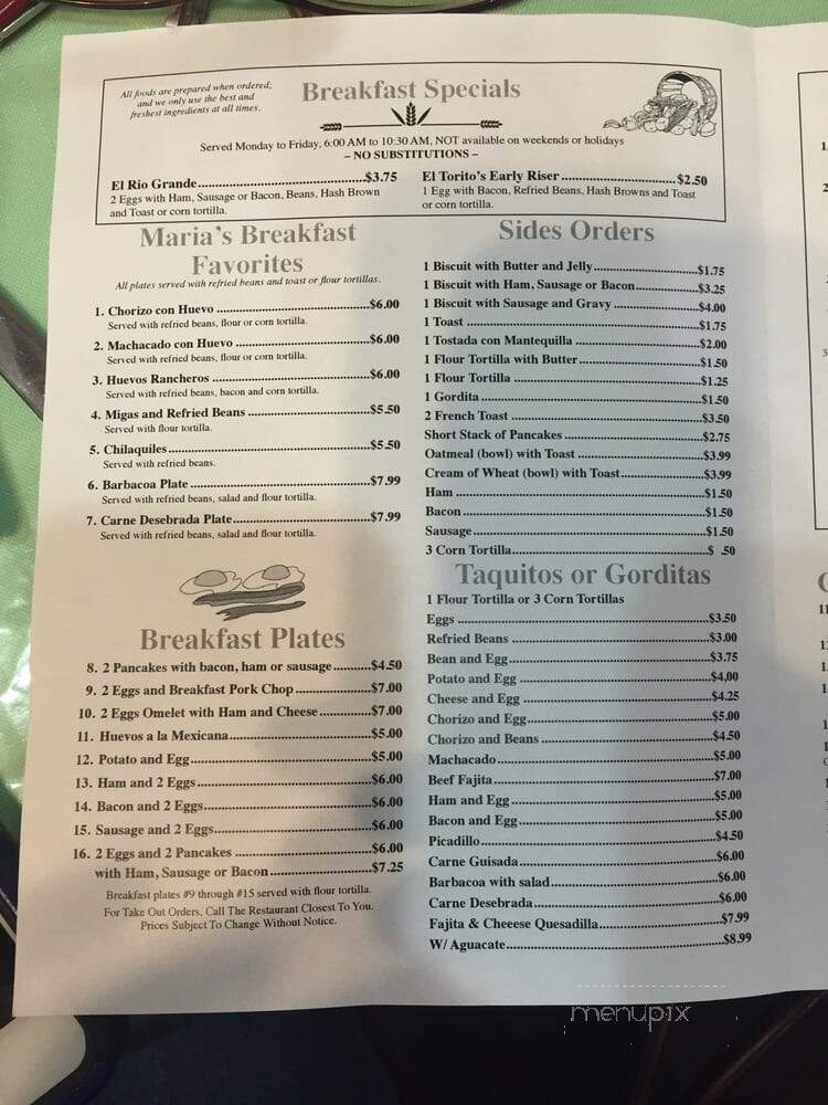 El Torito Mexican Grill - Brownsville, TX menu_pic