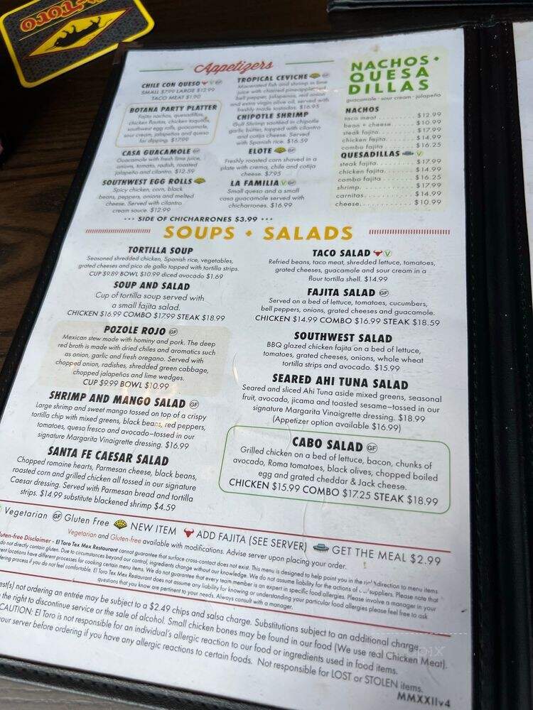 El Toro Restaurant - Baytown, TX menu_pic