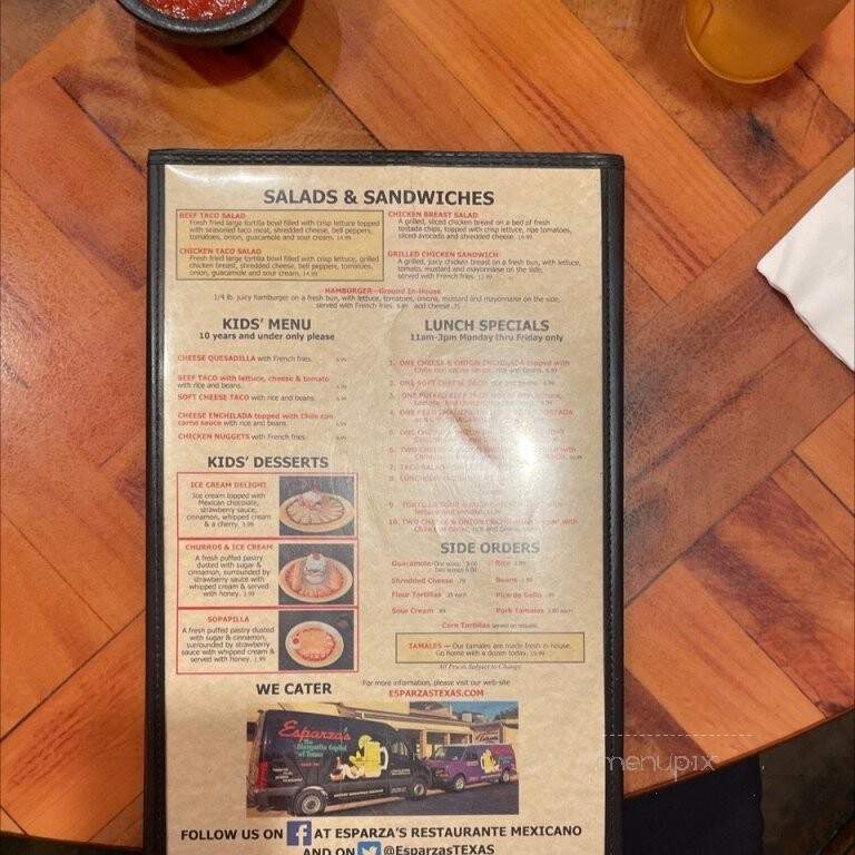 Esparza's Restaurante Mexicano - Grapevine, TX menu_pic