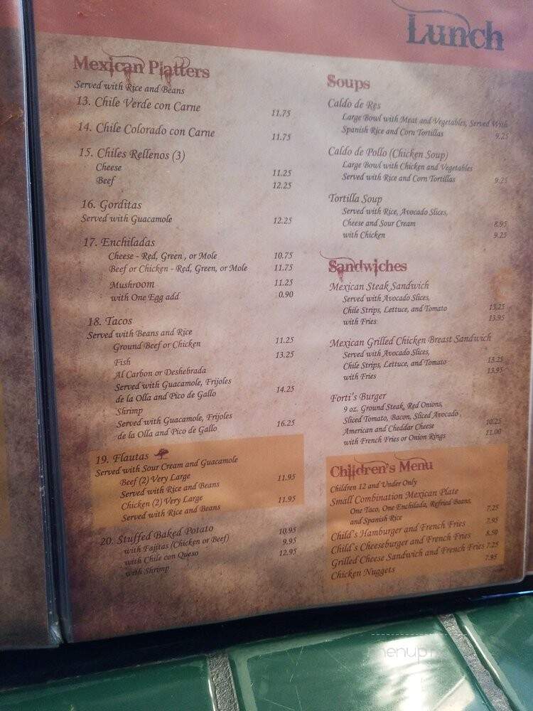Forti's Mexican Elder Restaurant - El Paso, TX menu_pic