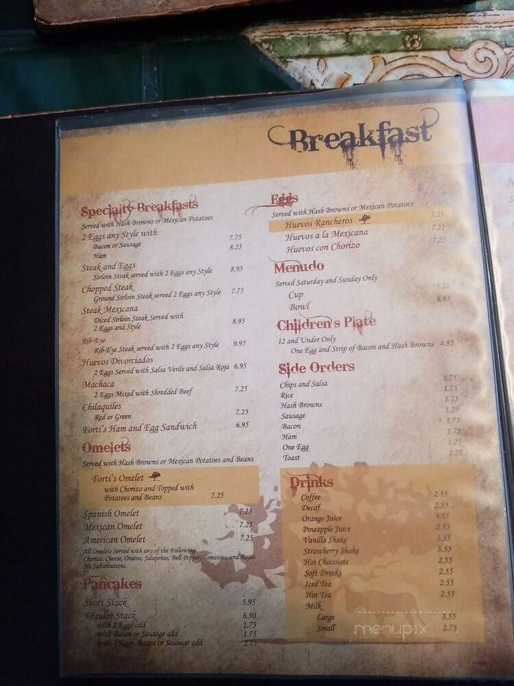 Forti's Mexican Elder Restaurant - El Paso, TX menu_pic