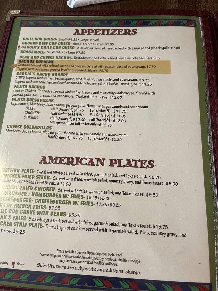 Garcia's Mexican Food Restaurant - Buda, TX menu_pic