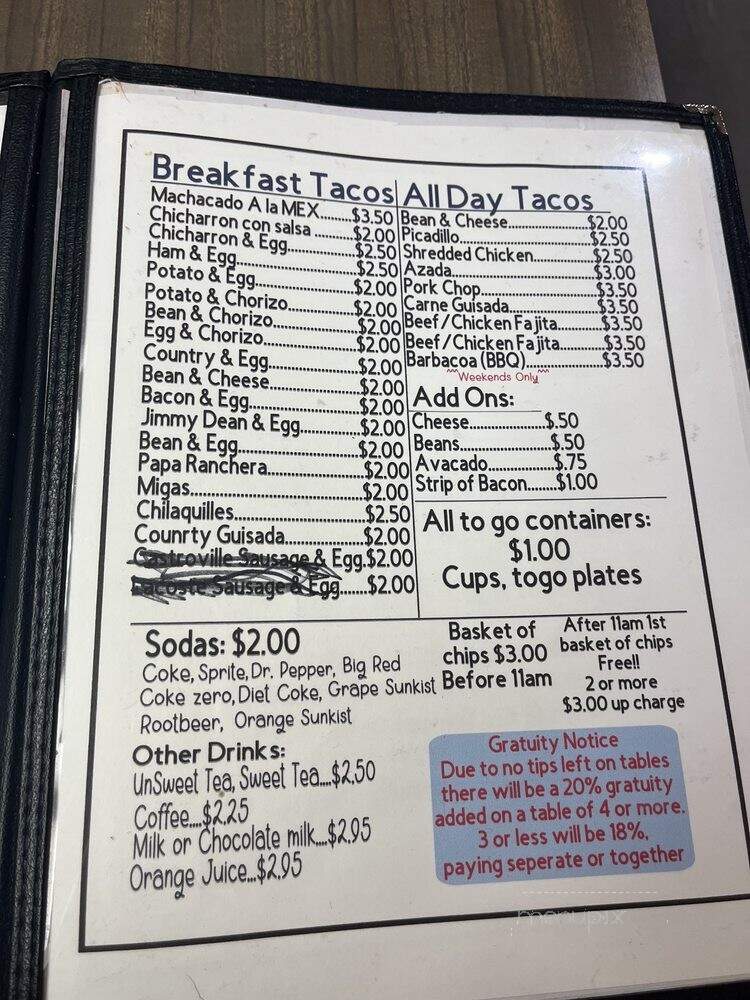 Gilberts Restaurant - San Antonio, TX menu_pic