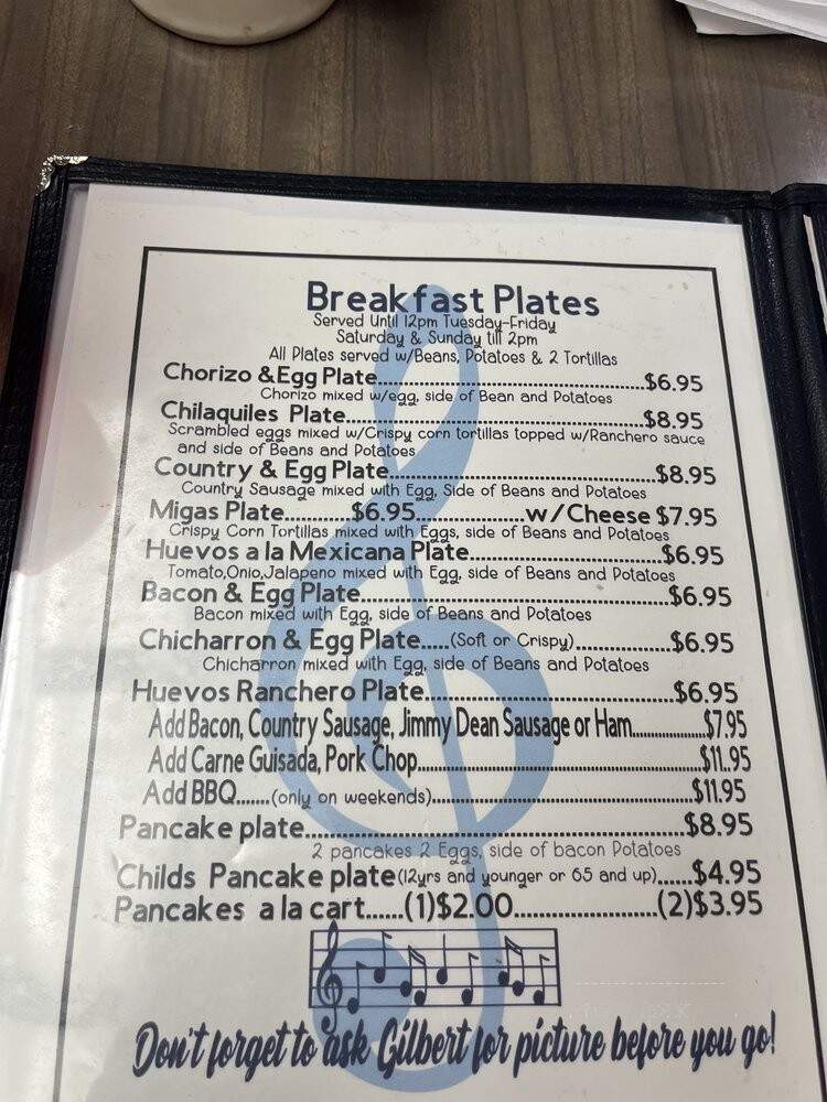 Gilberts Restaurant - San Antonio, TX menu_pic