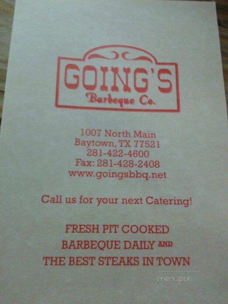 Going's Barbeque Co - Baytown, TX menu_pic