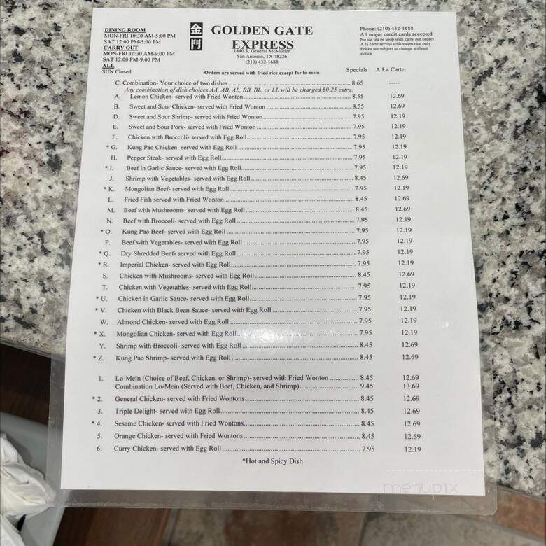 Golden Gate Express - San Antonio, TX menu_pic