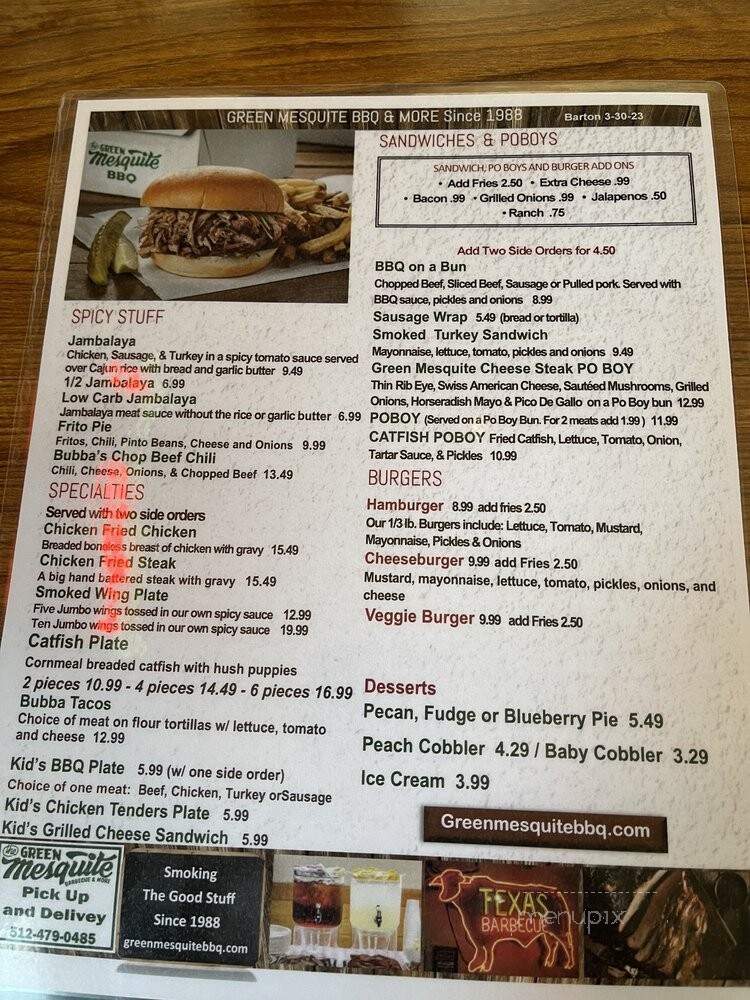 Green Mesquite BBQ & More - Austin, TX menu_pic