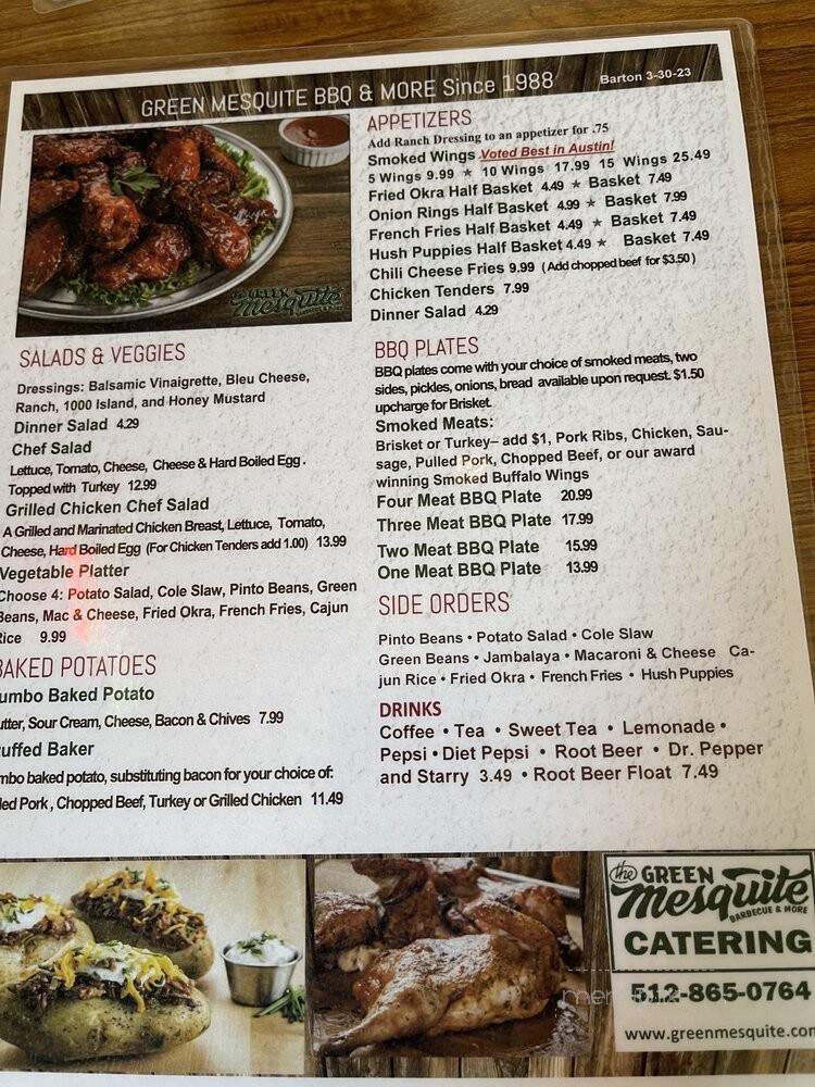 Green Mesquite BBQ & More - Austin, TX menu_pic
