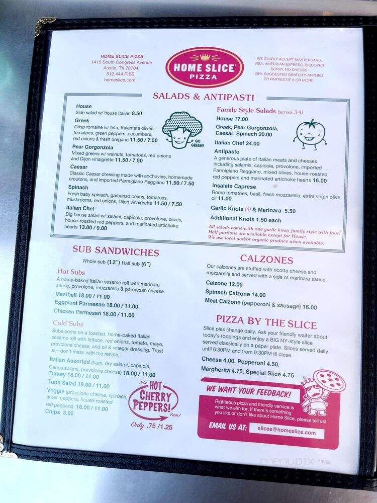 Home Slice Pizza - Austin, TX menu_pic