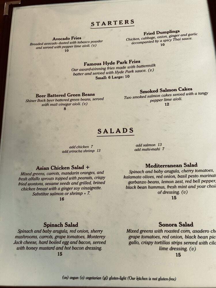 Hyde Park Bar & Grill - Austin, TX menu_pic