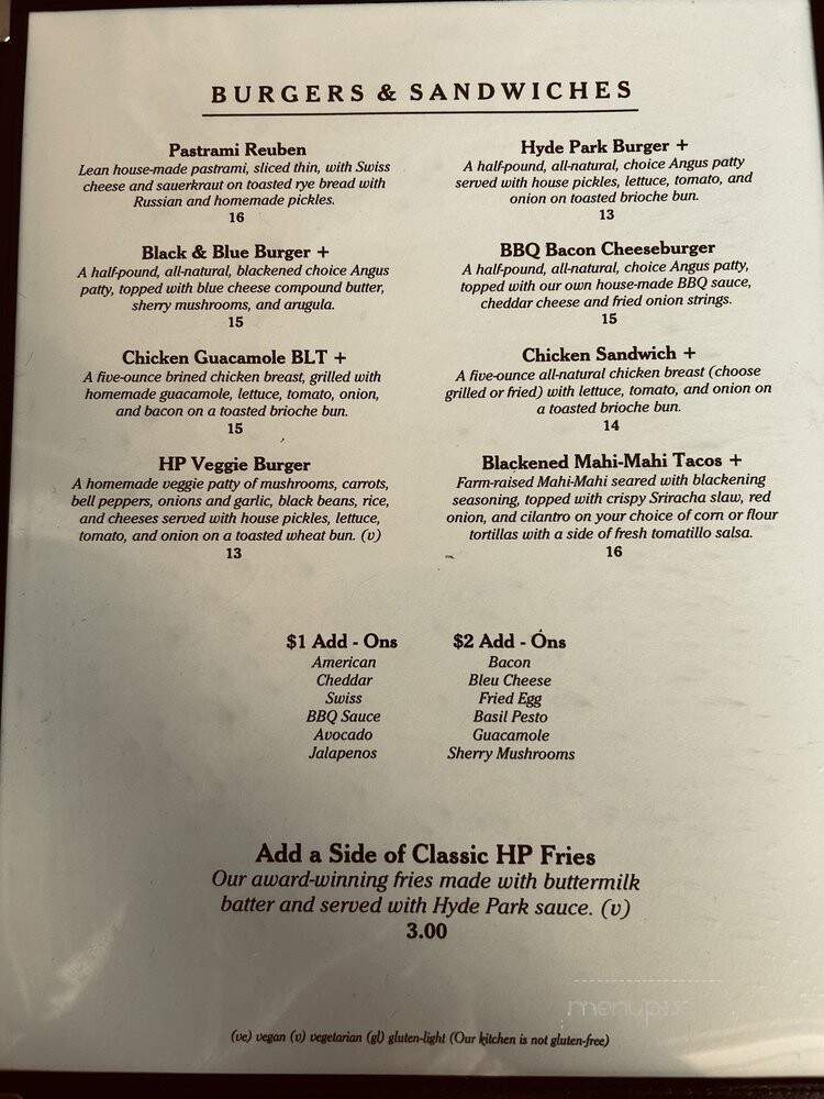 Hyde Park Bar & Grill - Austin, TX menu_pic