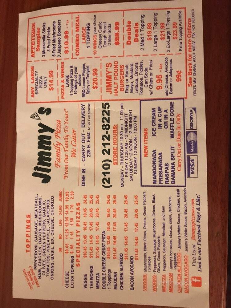 Jimmy's Pizza - San Antonio, TX menu_pic