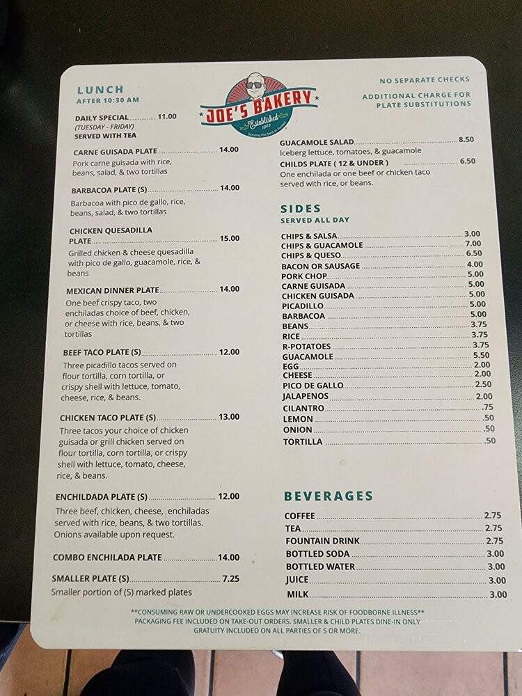 Joe's Bakery & Mexican Food - Austin, TX menu_pic