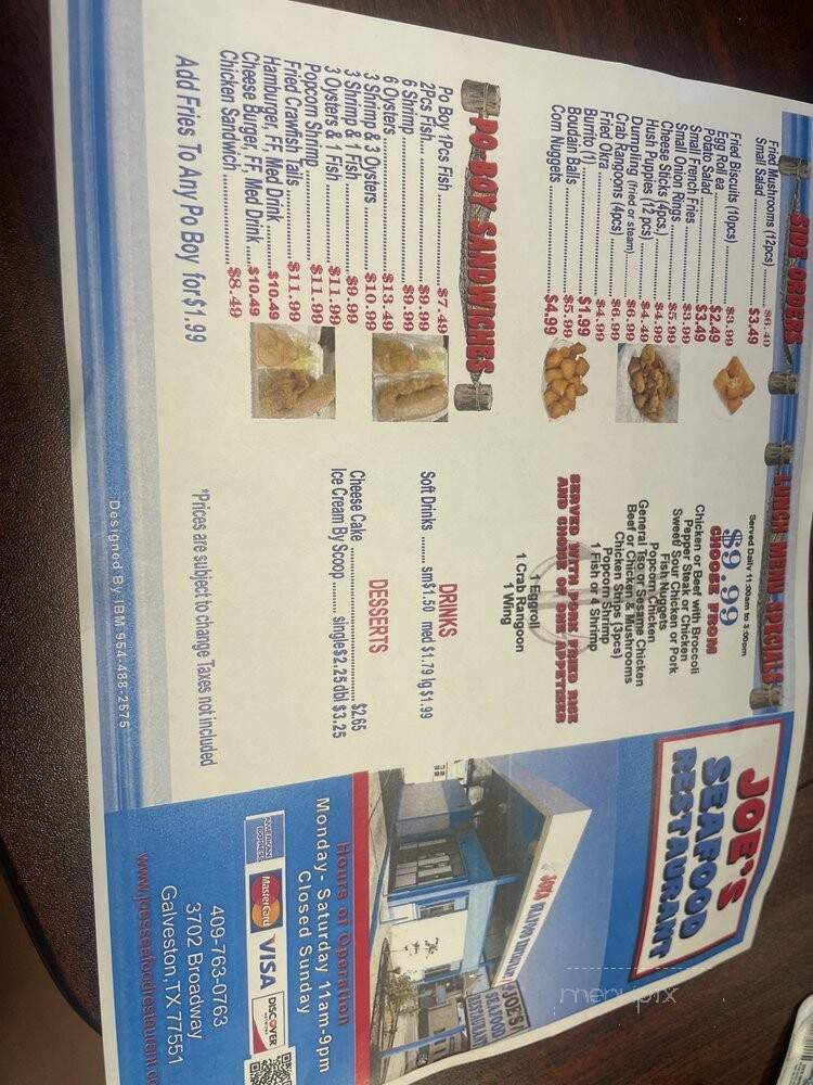 Joe's Seafood - Galveston, TX menu_pic