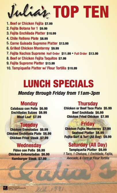 Julia's Restaurant - Los Fresnos, TX menu_pic