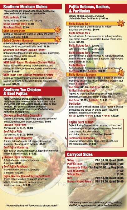 Julia's Restaurant - Los Fresnos, TX menu_pic