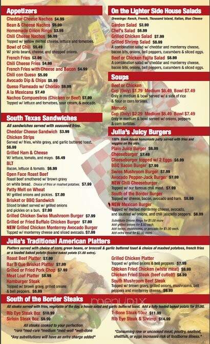 Julia's Restaurant - Los Fresnos, TX menu_pic