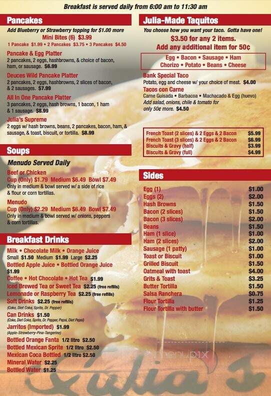Julia's Restaurant - Los Fresnos, TX menu_pic