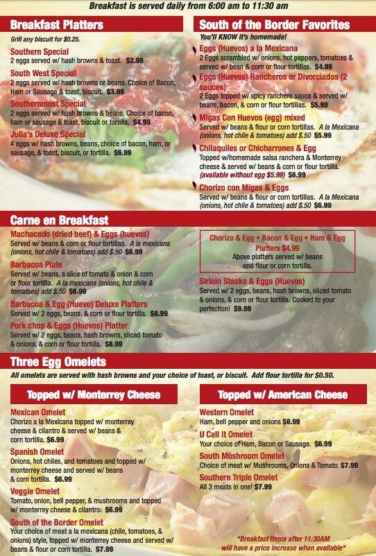 Julia's Restaurant - Los Fresnos, TX menu_pic