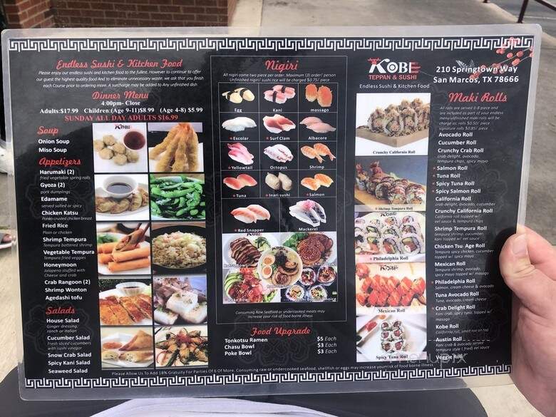 Kobe Japanese Steak House - San Marcos, TX menu_pic