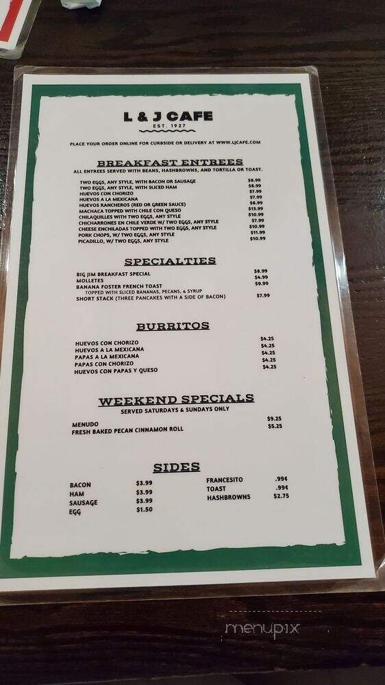 L & J Cafe - El Paso, TX menu_pic