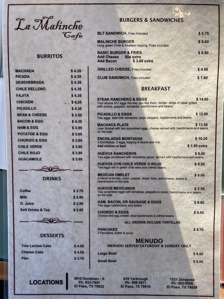 La Malinche - El Paso, TX menu_pic