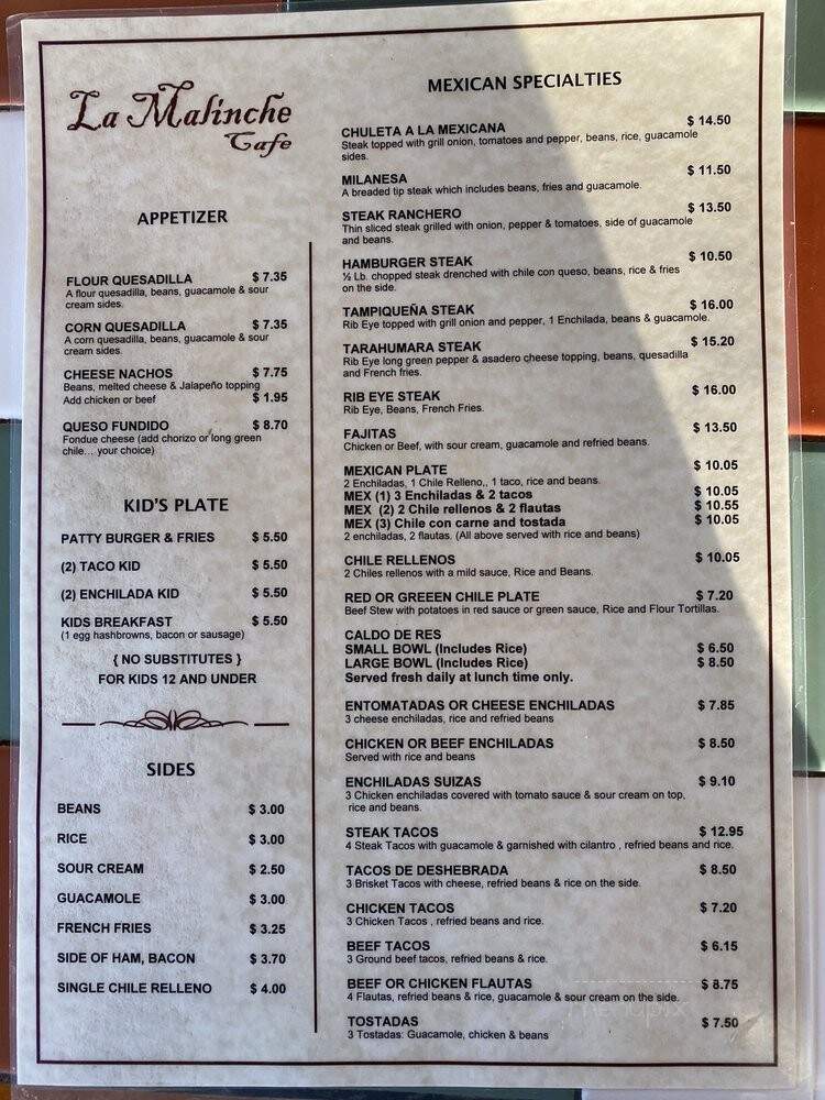 La Malinche - El Paso, TX menu_pic