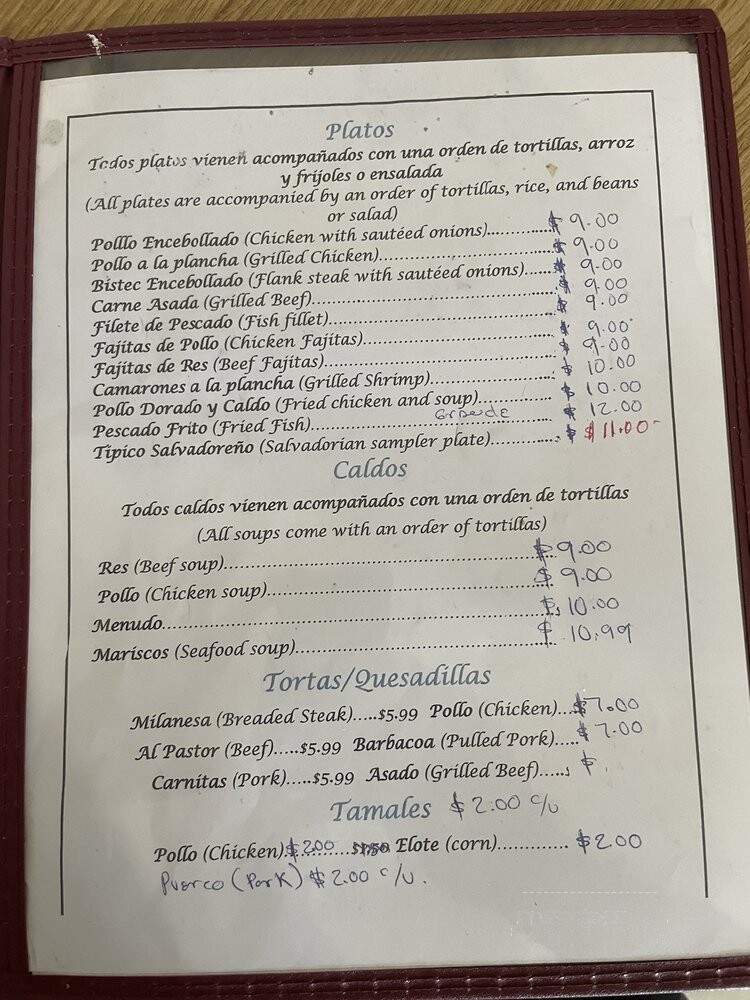 La Salvadorena - Mckinney, TX menu_pic