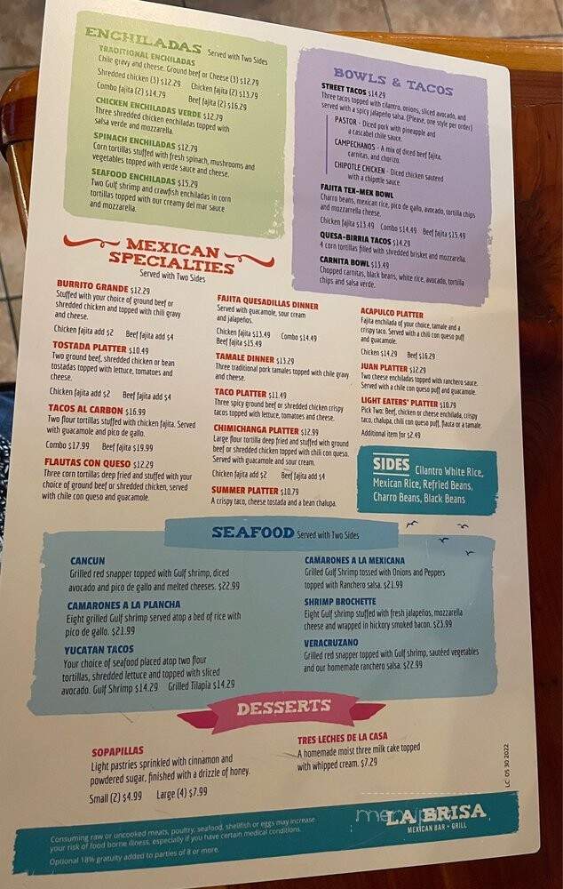 Labrisa Mexican Bar & Grill - Bacliff, TX menu_pic