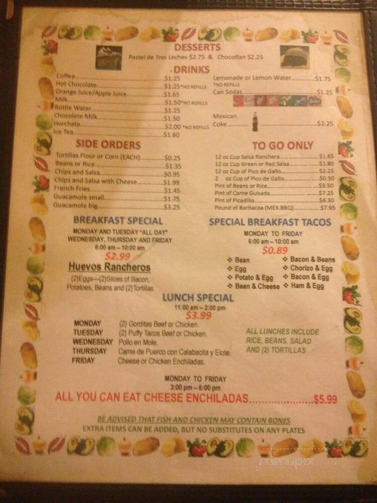 Las Brazas Mexican Restaurant - San Antonio, TX menu_pic