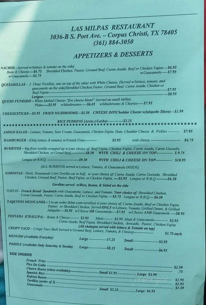 Las Milpas - Corpus Christi, TX menu_pic