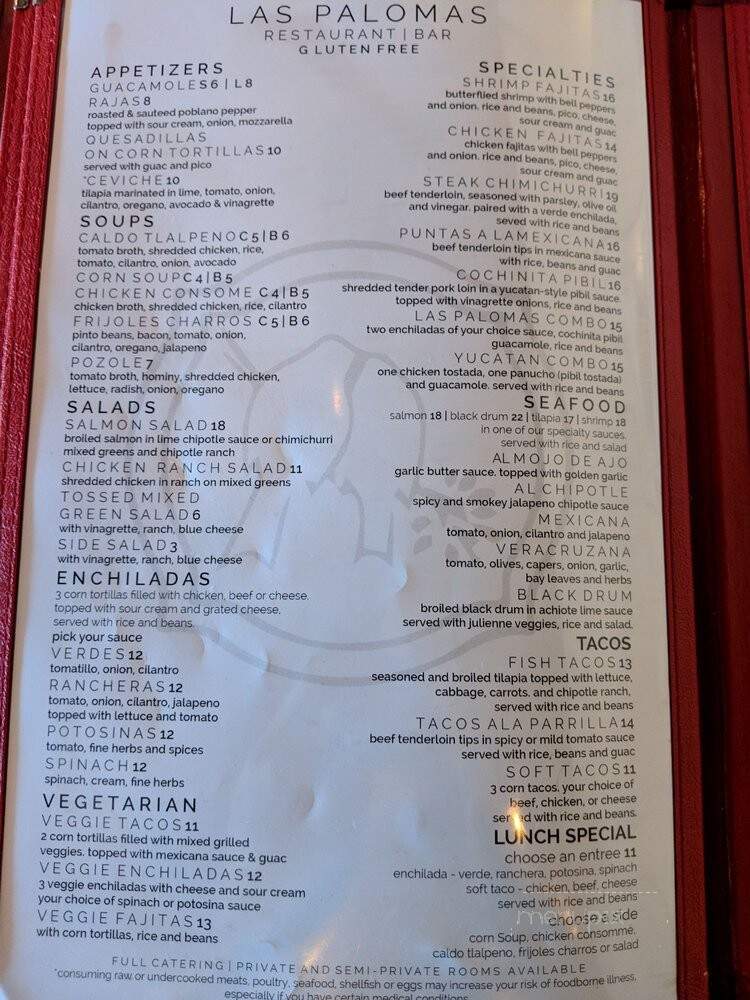 Las Palomas Restaurant - Bar - Austin, TX menu_pic
